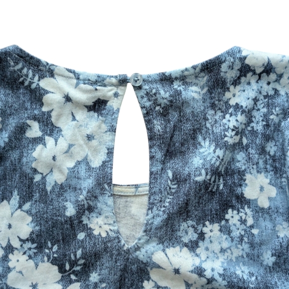 MICHAEL Michael Kors Blue Floral Cotton Cold Shoulder Short Sleeve Top Women's M - Picture 5 of 15